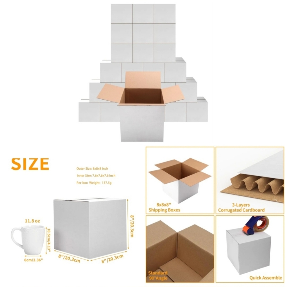 New 25 Pack Boxes Mailing Shipping Packing Materials White Kraft Square Small